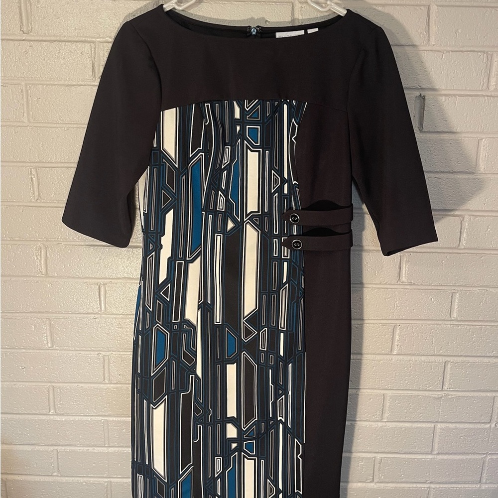 New York & Company Black and Blue Geometric Dress - Size S